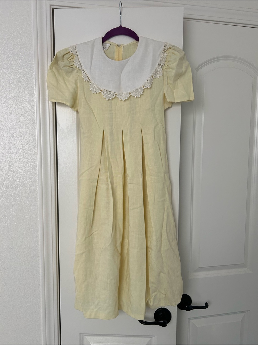 70s Bonnie Jean Pale Yellow Dress with White Lace Collar